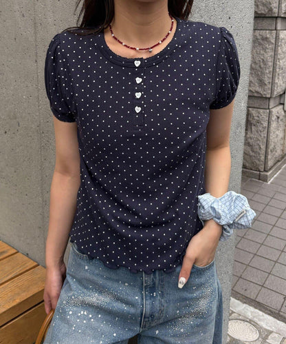 【WEB限定】ドットパフスリーブヘンリーネックTEE