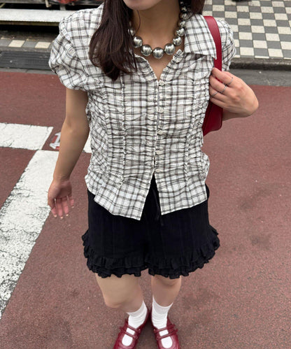 チェックシャーリングコンパクトシャツ