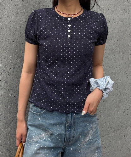 【WEB限定】ドットパフスリーブヘンリーネックTEE