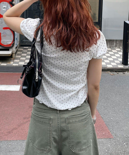 【WEB限定】ドットパフスリーブヘンリーネックTEE