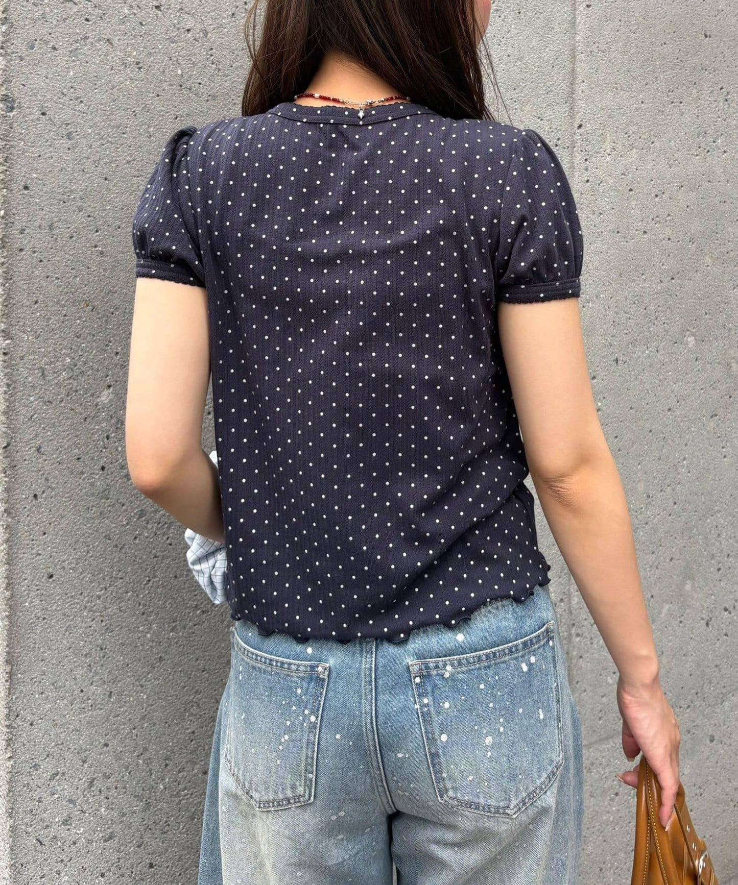 【WEB限定】ドットパフスリーブヘンリーネックTEE