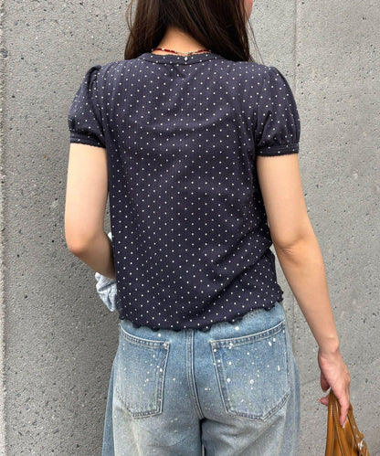 【WEB限定】ドットパフスリーブヘンリーネックTEE