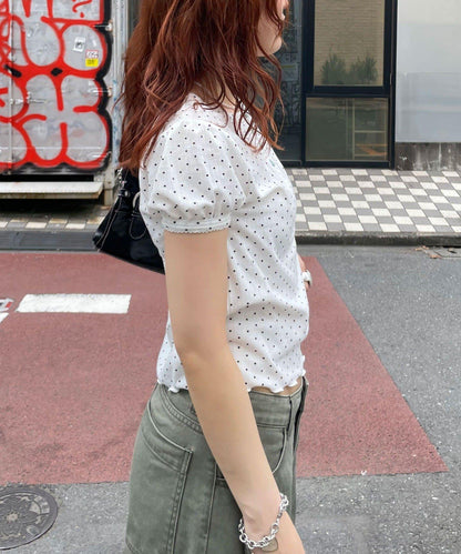 【WEB限定】ドットパフスリーブヘンリーネックTEE