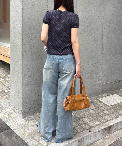 【WEB限定】ドットパフスリーブヘンリーネックTEE