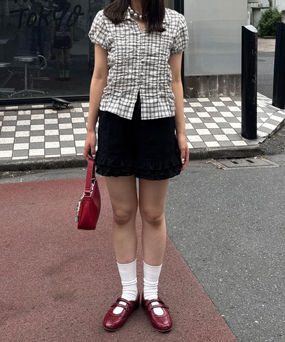 チェックシャーリングコンパクトシャツ