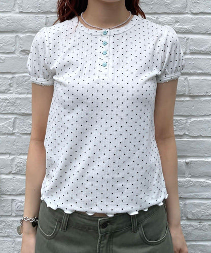 【WEB限定】ドットパフスリーブヘンリーネックTEE