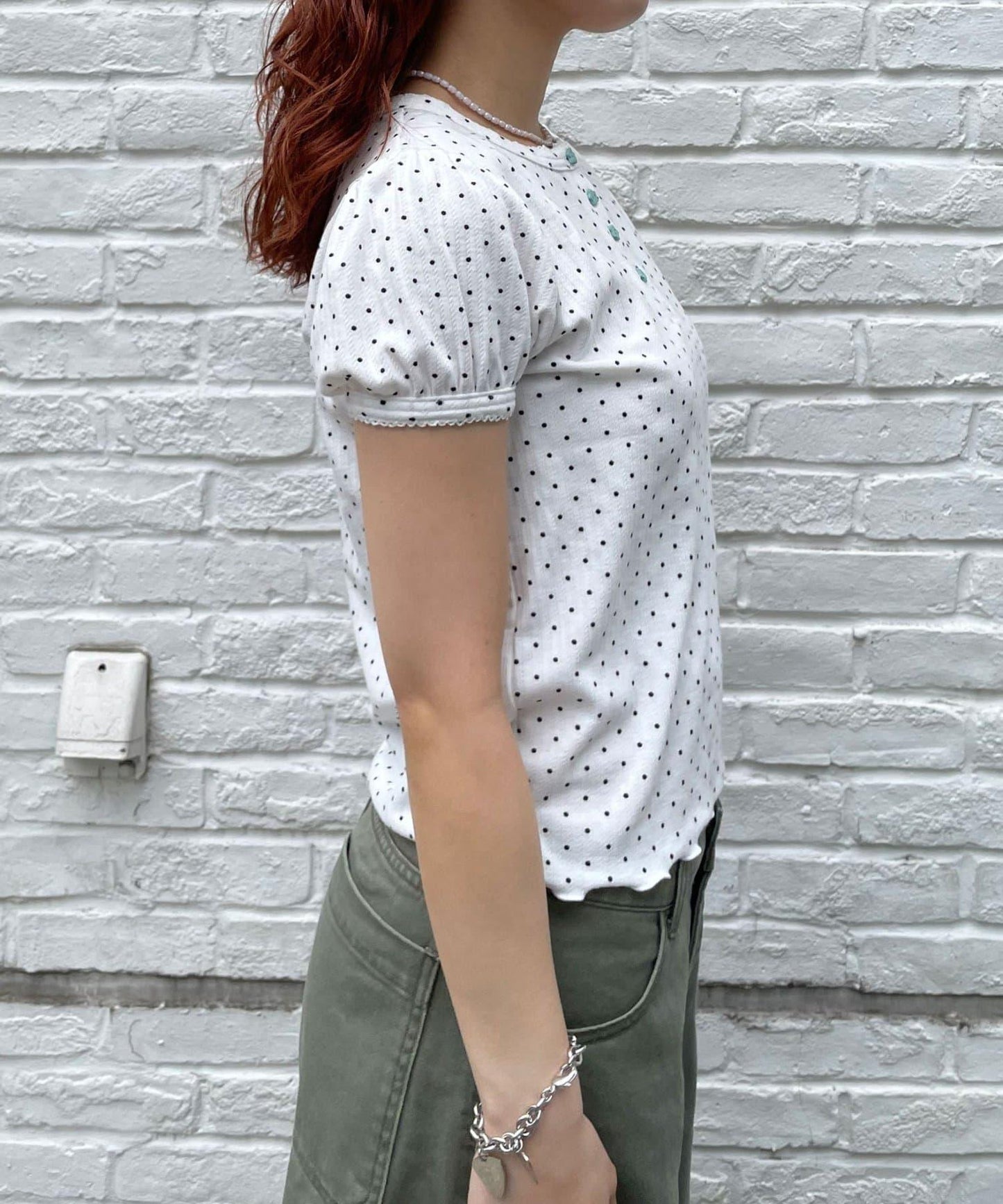 【WEB限定】ドットパフスリーブヘンリーネックTEE