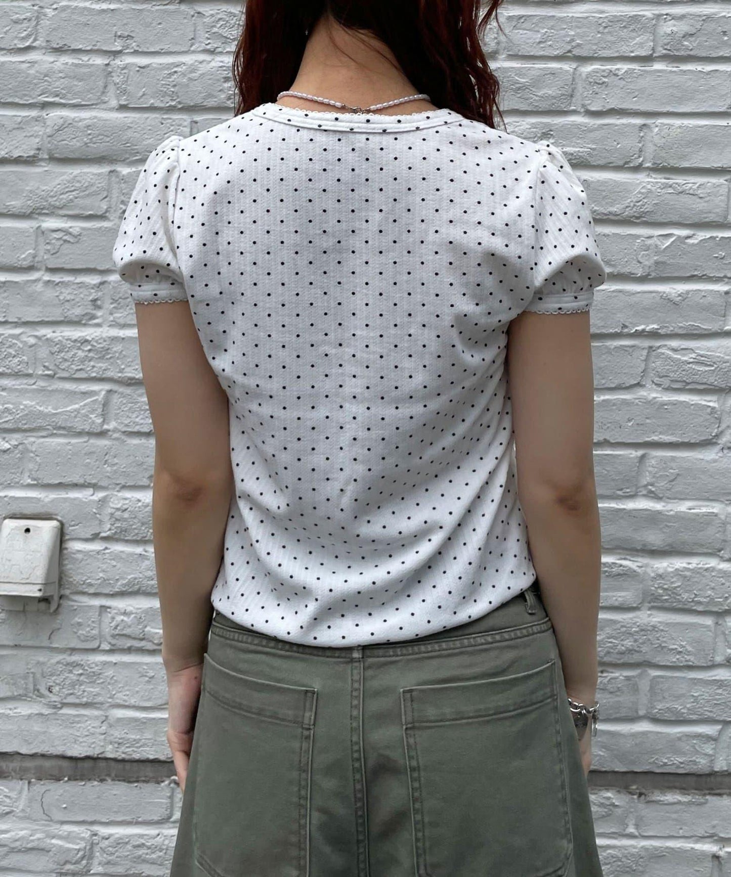 【WEB限定】ドットパフスリーブヘンリーネックTEE