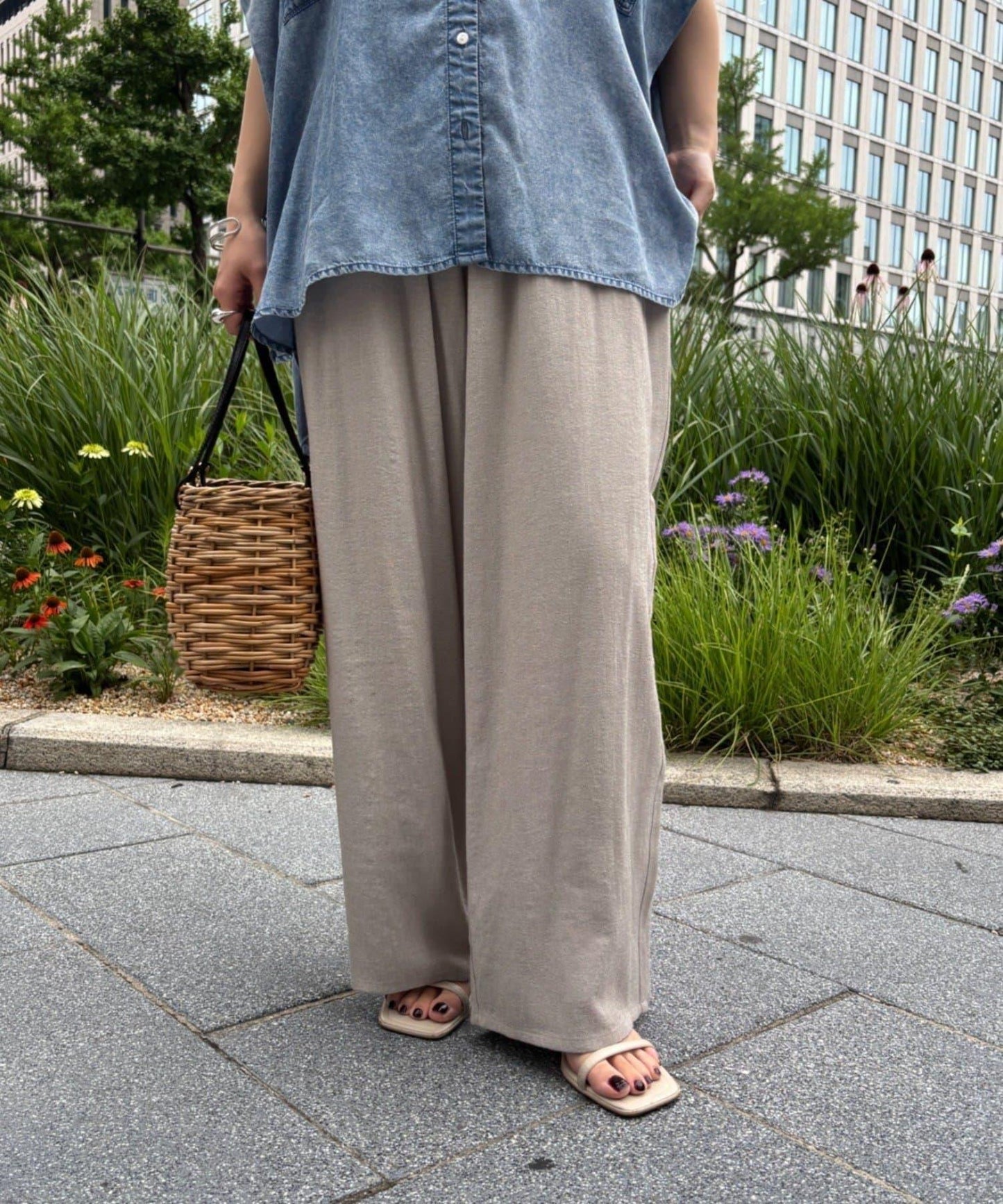 リネンタッチワイドパンツ