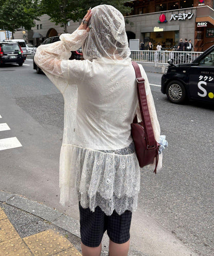 蕾絲連帽罩衫
