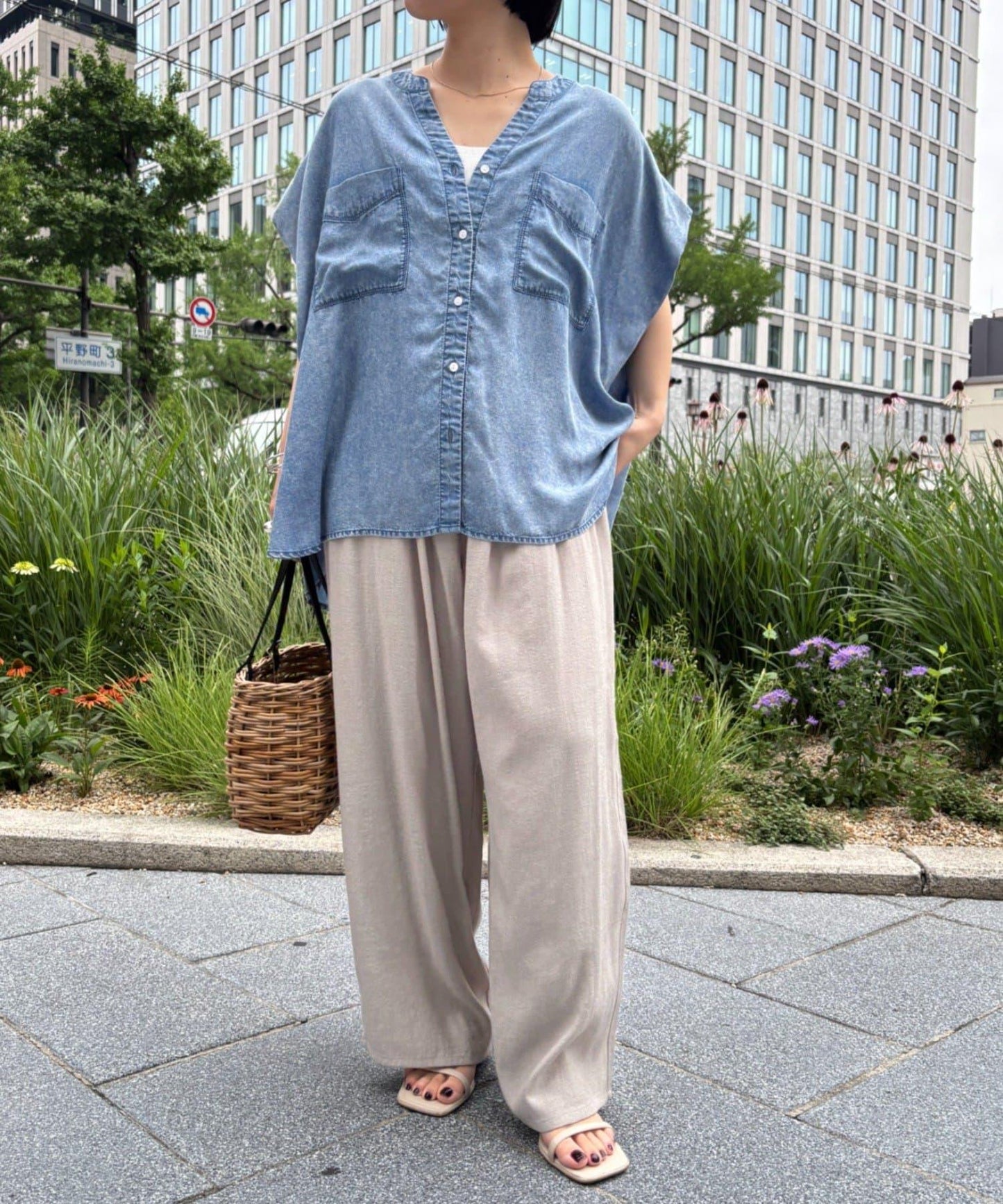 リネンタッチワイドパンツ