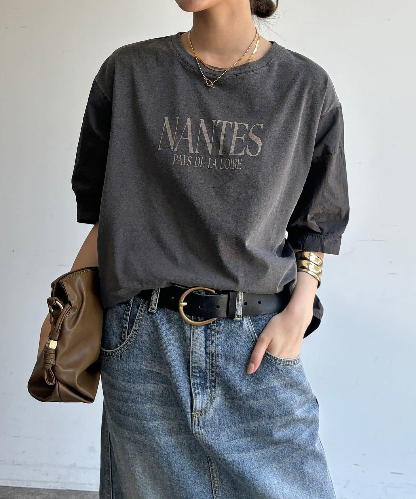 【WEB限定】異素材切替ワイドロゴTEE