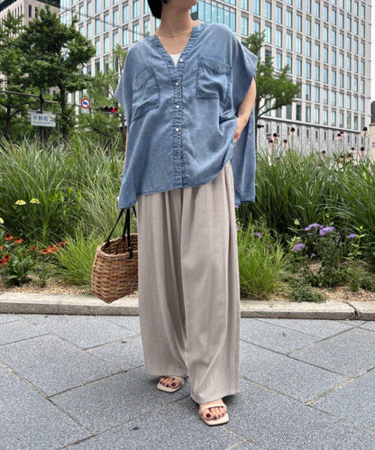 リネンタッチワイドパンツ
