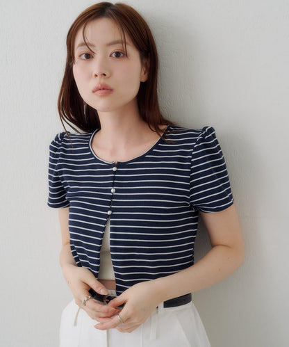 掛脖氣球袖針織開衫套裝