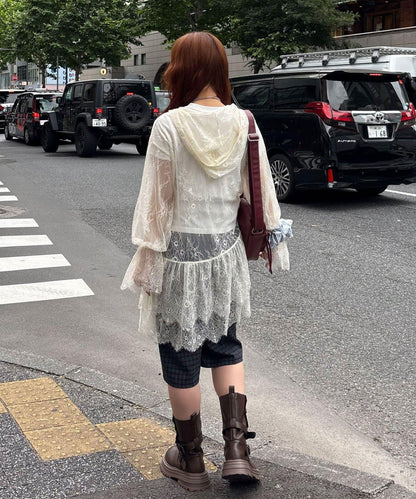 蕾絲連帽罩衫
