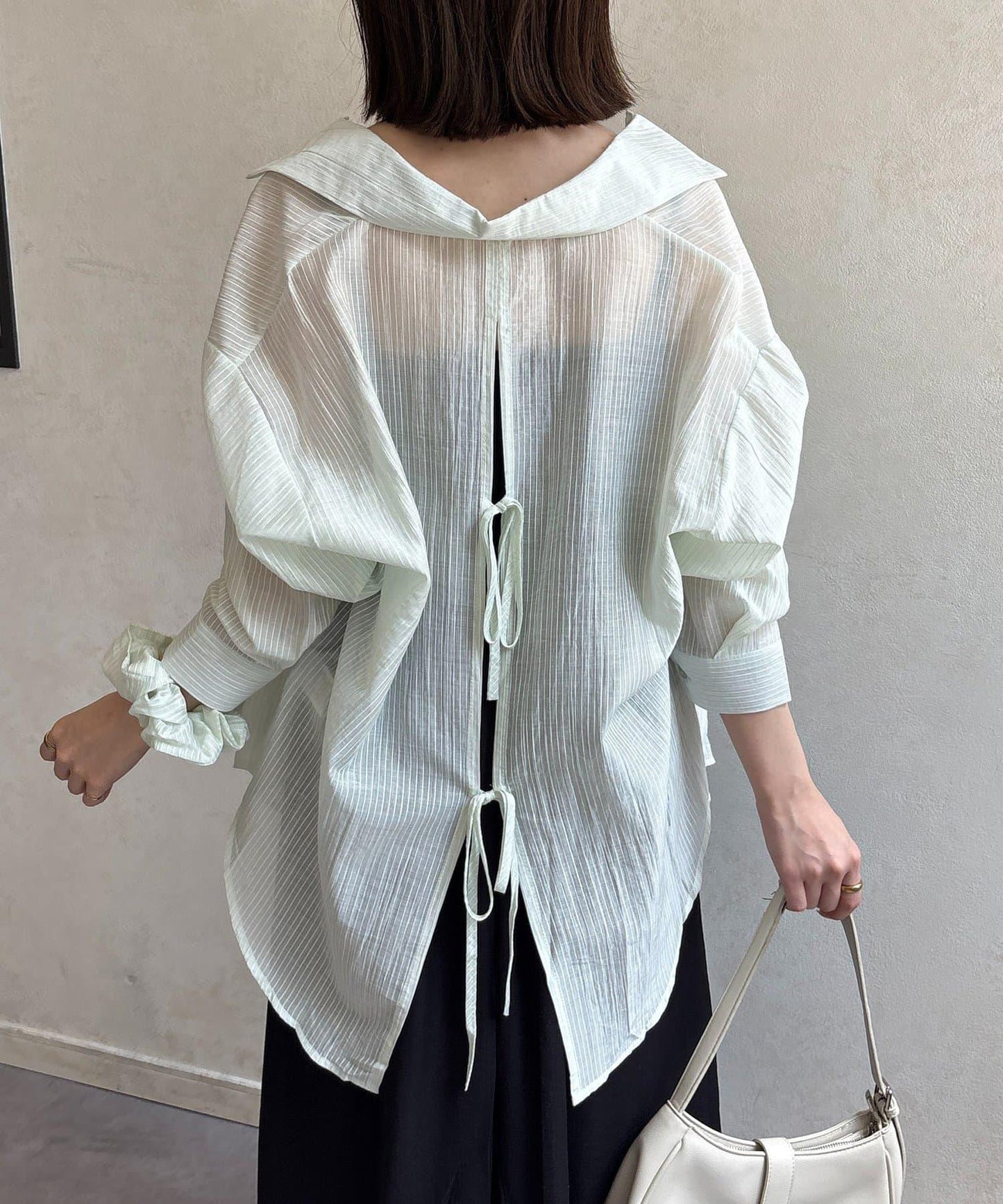 薄款條紋襯衫×髮圈套裝