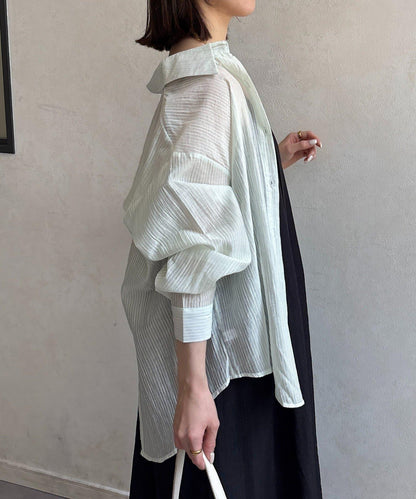 薄款條紋襯衫×髮圈套裝
