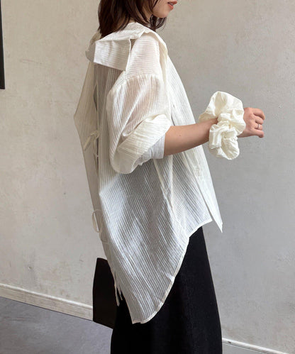 薄款條紋襯衫×髮圈套裝