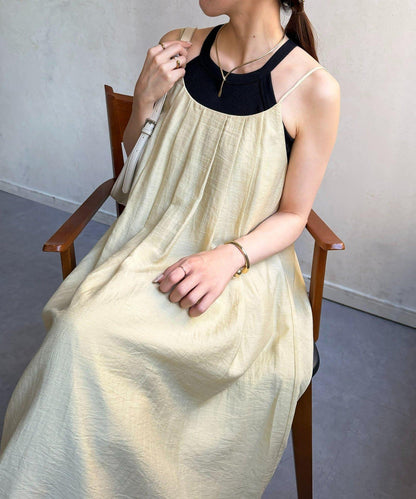 亞麻混紡吊帶連衣裙