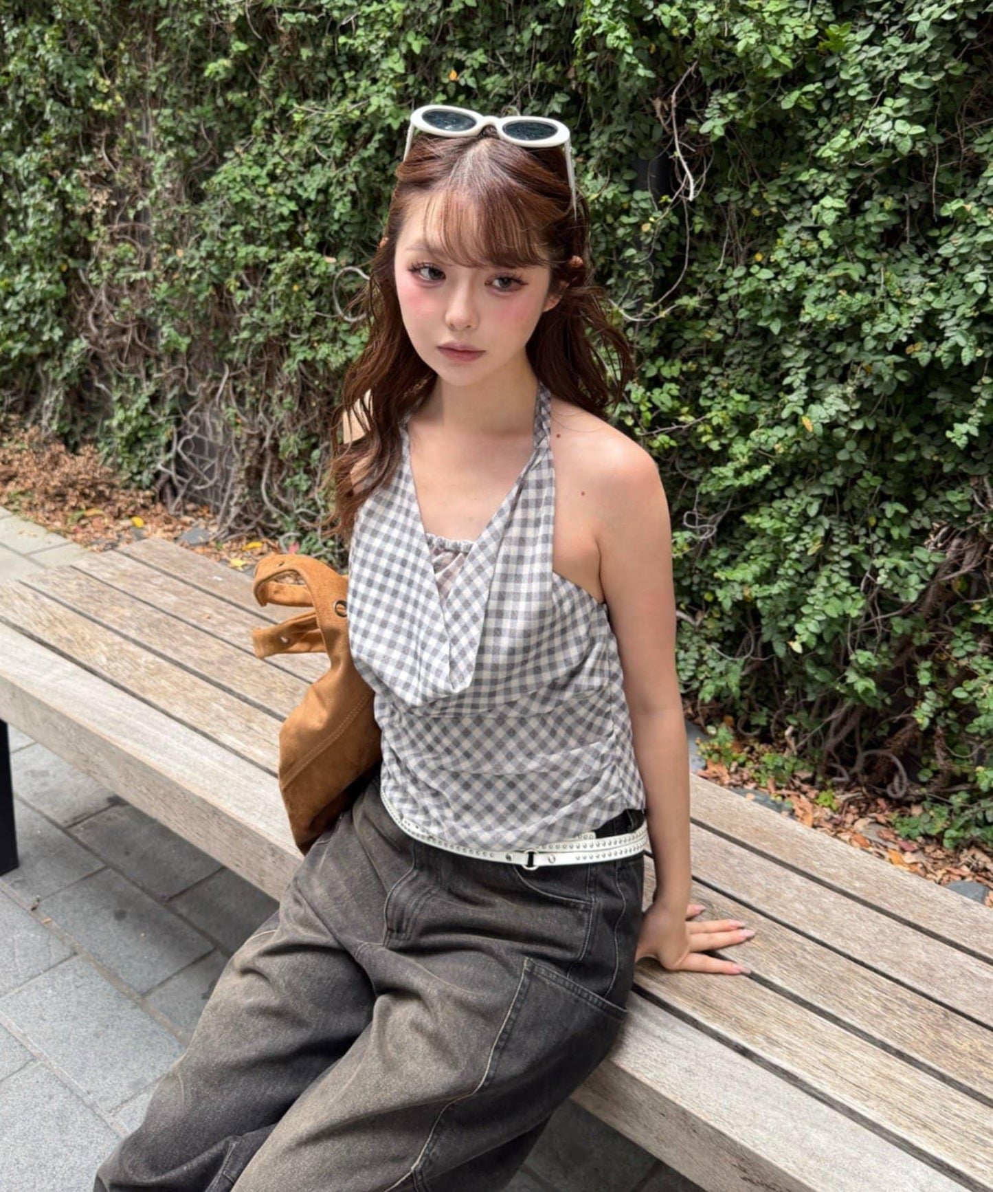 格紋蕾絲露背緊身背心