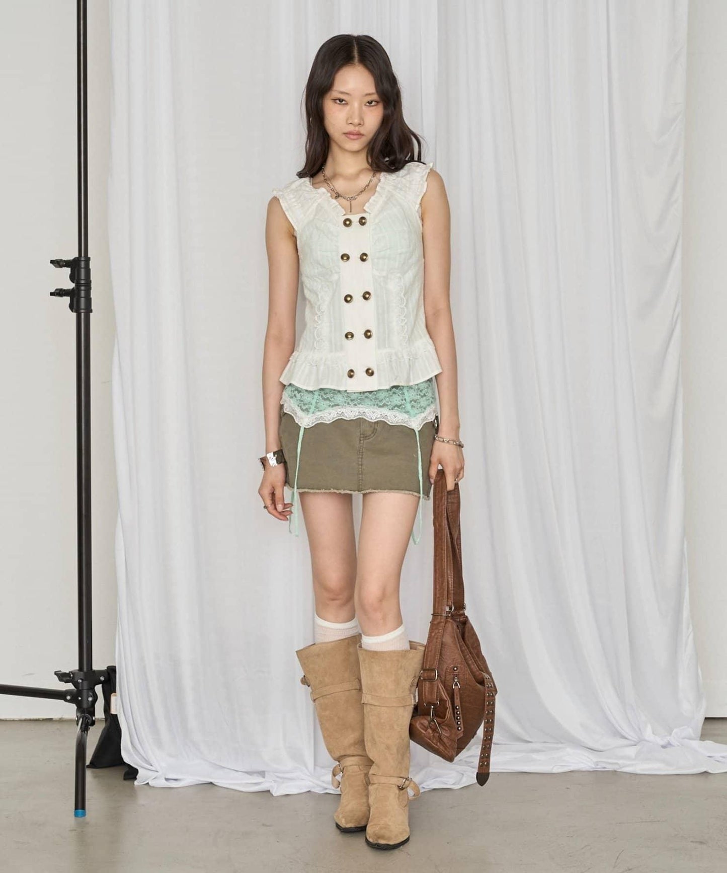 WHO'S WHO gallery 星星鉚釘斜紋迷你半身裙
