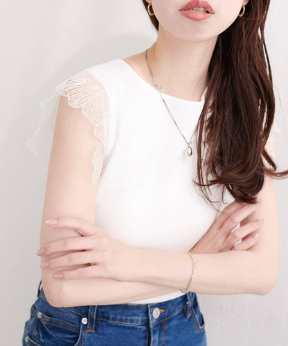花朵蕾絲無袖針織衫