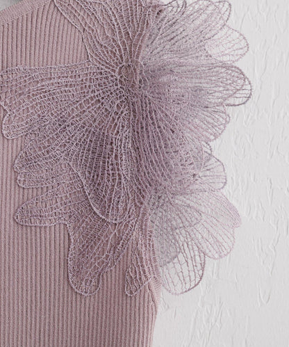 花朵蕾絲無袖針織衫