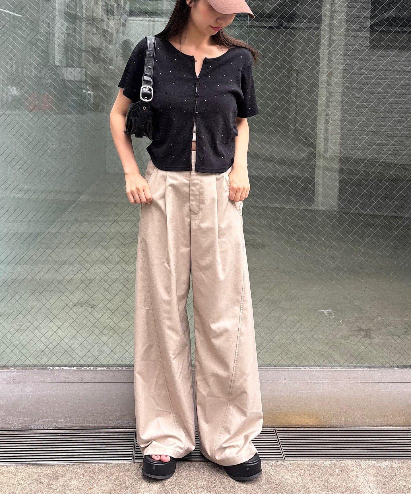 羅紋鉚釘短袖開衫