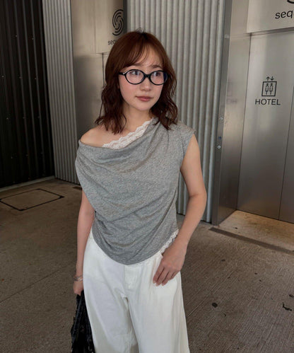 mline 露肩蕾絲法式T恤
