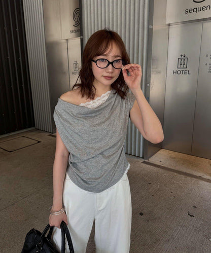 mline 露肩蕾絲法式T恤