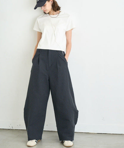 【UNISEX】格紋曲線西褲