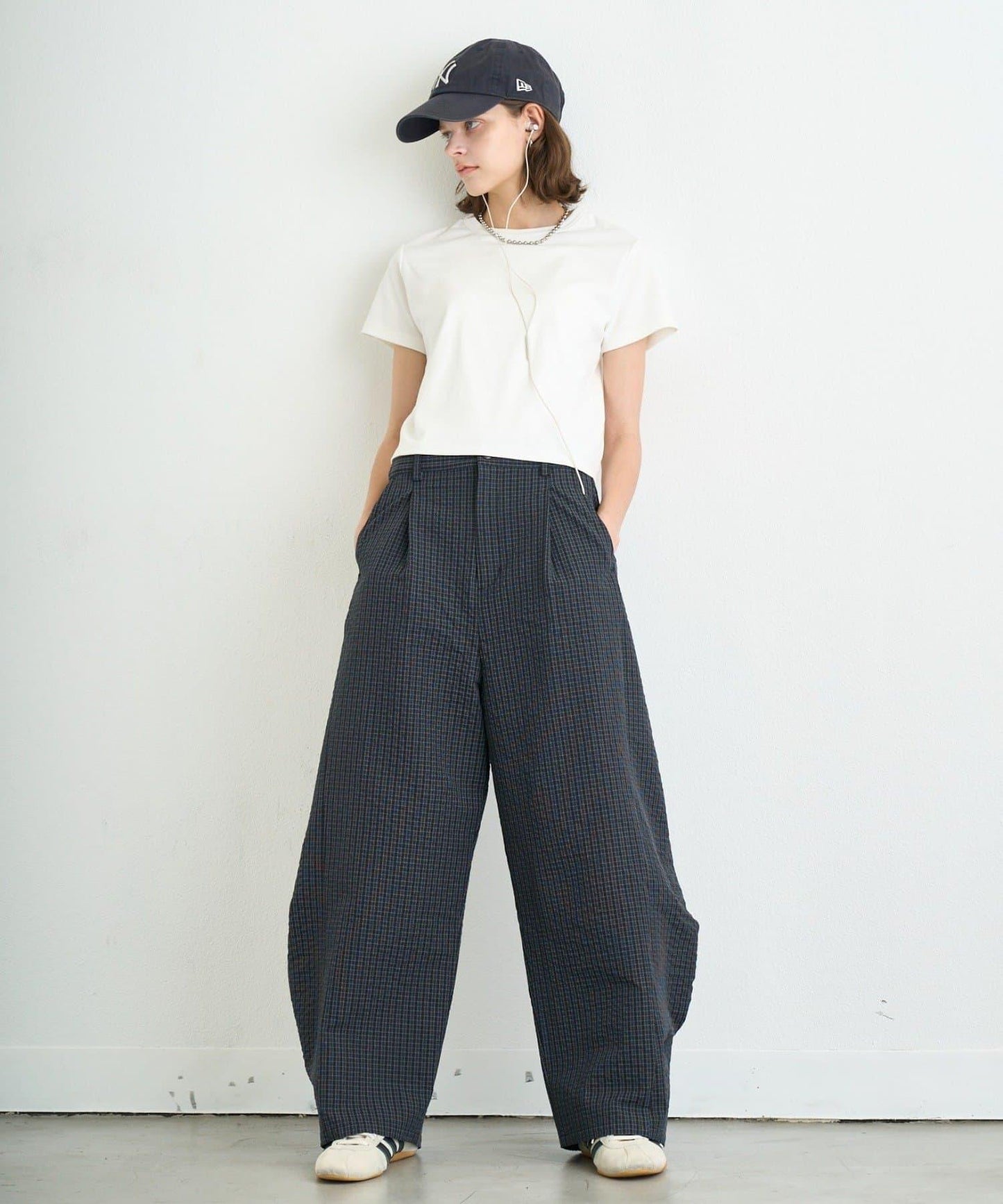 【UNISEX】格紋曲線西褲
