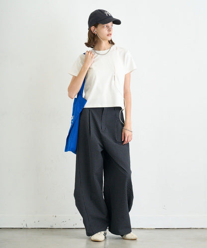 【UNISEX】格紋曲線西褲