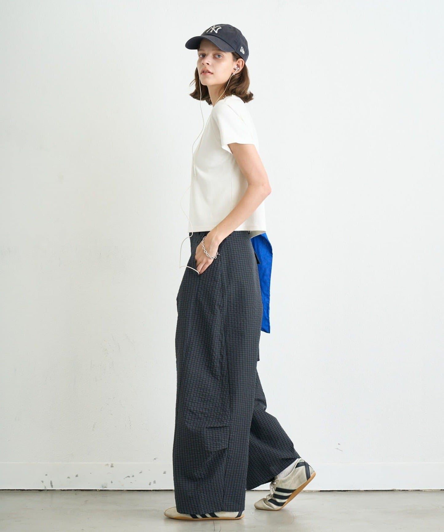 【UNISEX】格紋曲線西褲