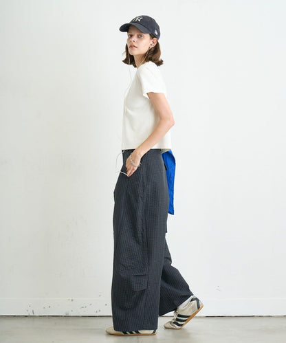 【UNISEX】格紋曲線西褲