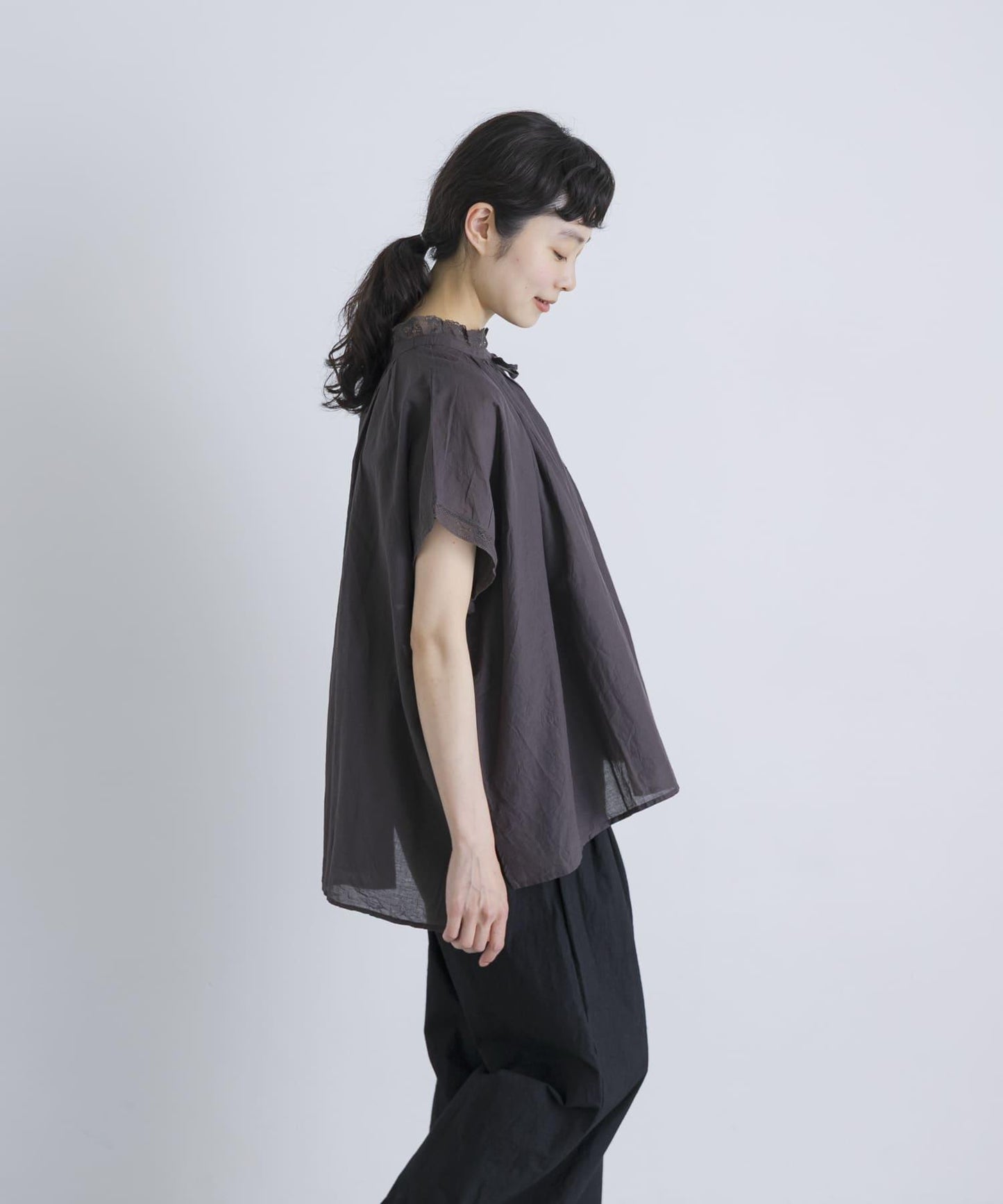 SOIL COTTON VOILE GATHERED SHIRTS