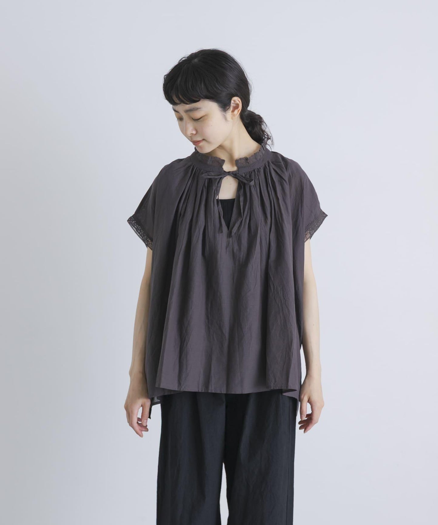 SOIL COTTON VOILE GATHERED SHIRTS