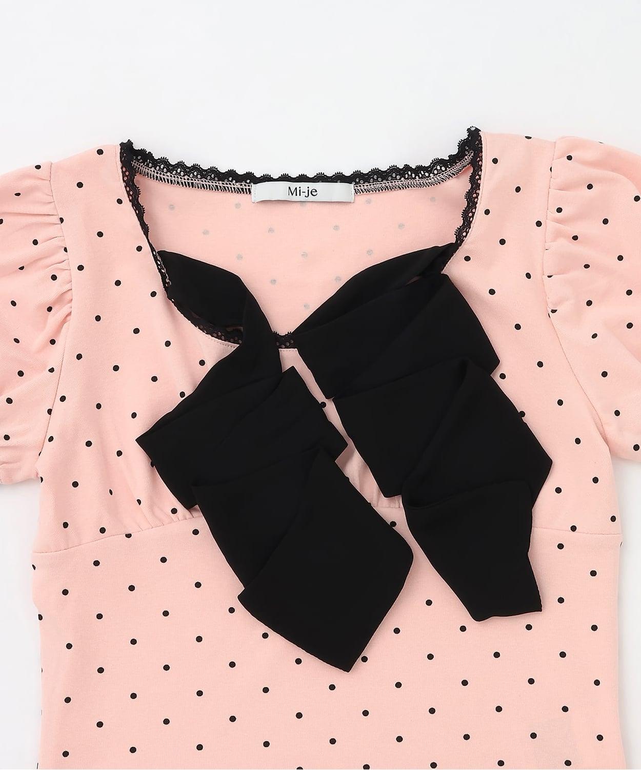 フロントリボンドット半袖Tシャツ