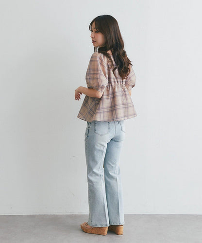 La boutique BonBon 格紋燈籠袖襯衫