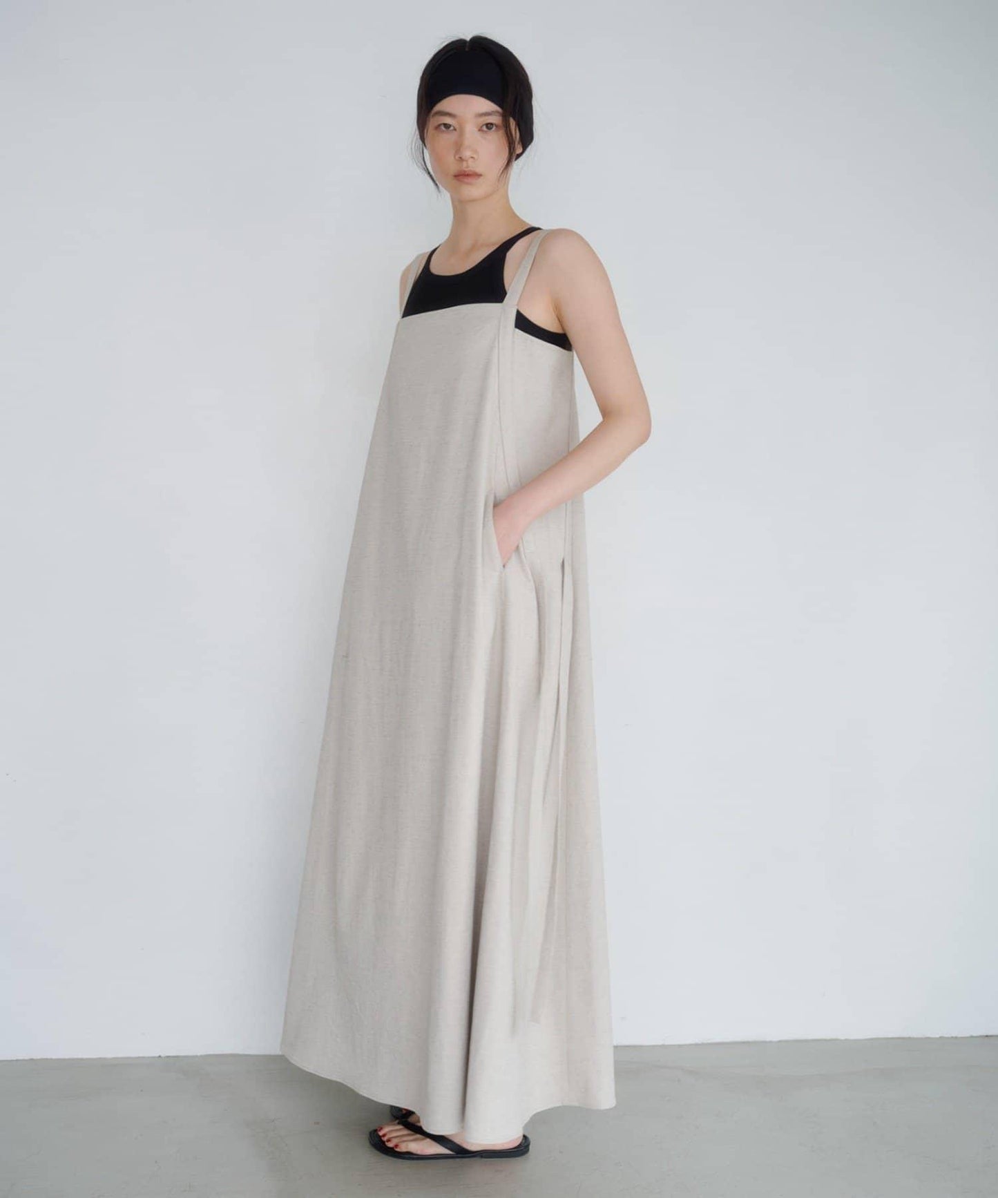 LUALY 亞麻寬鬆連衣裙