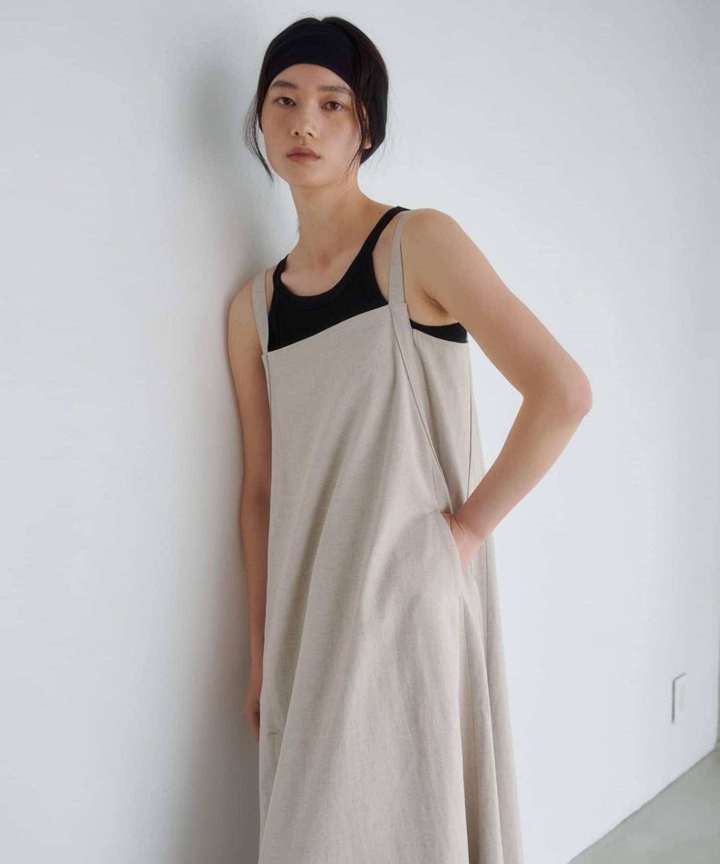 LUALY 亞麻寬鬆連衣裙