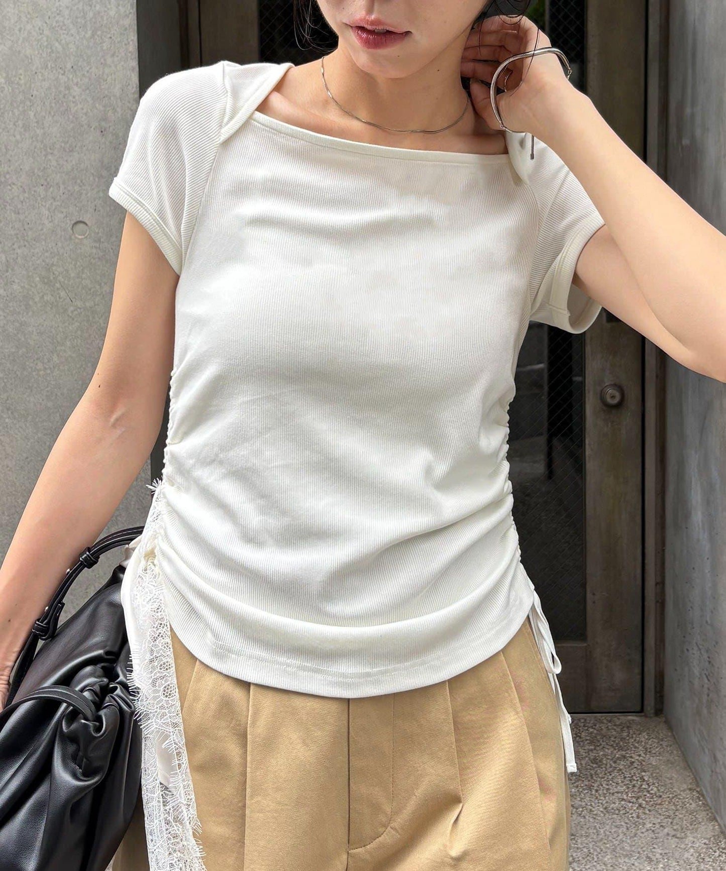 方領抽繩T恤