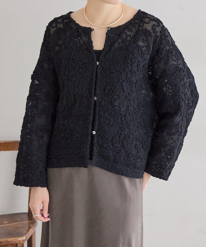刺繡無領開衫