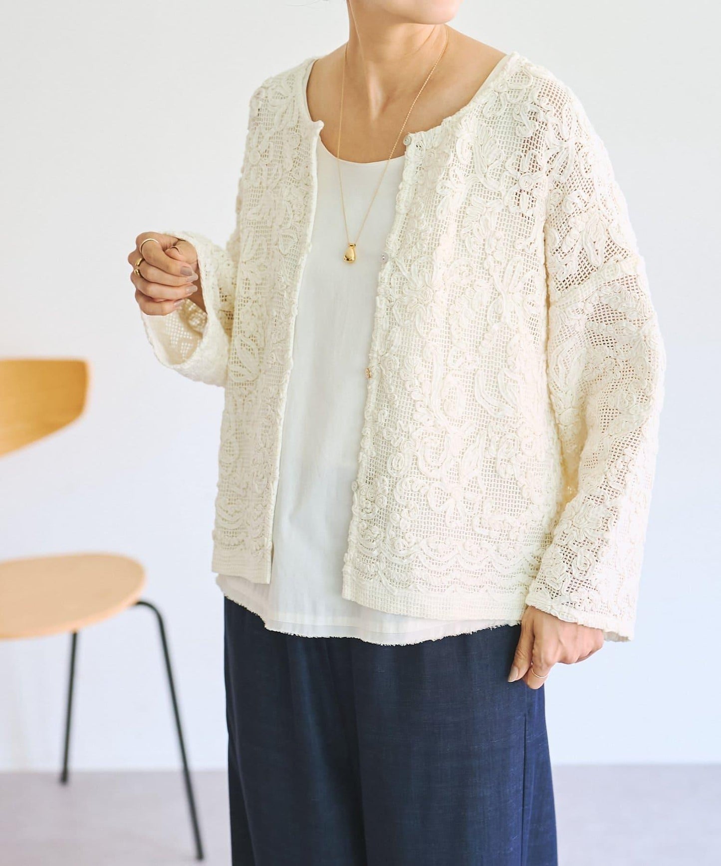 刺繡無領開衫