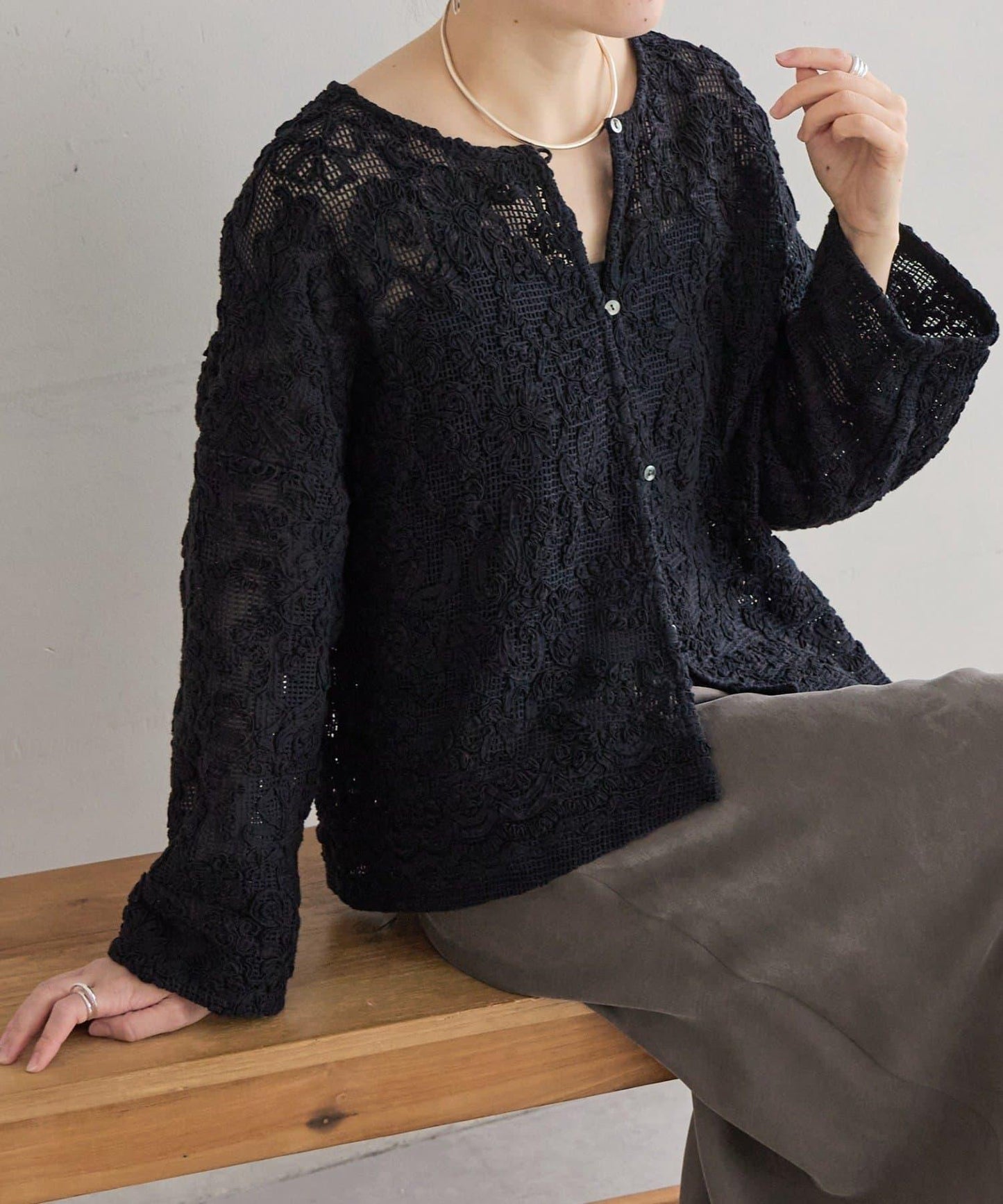 刺繡無領開衫