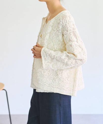 刺繡無領開衫