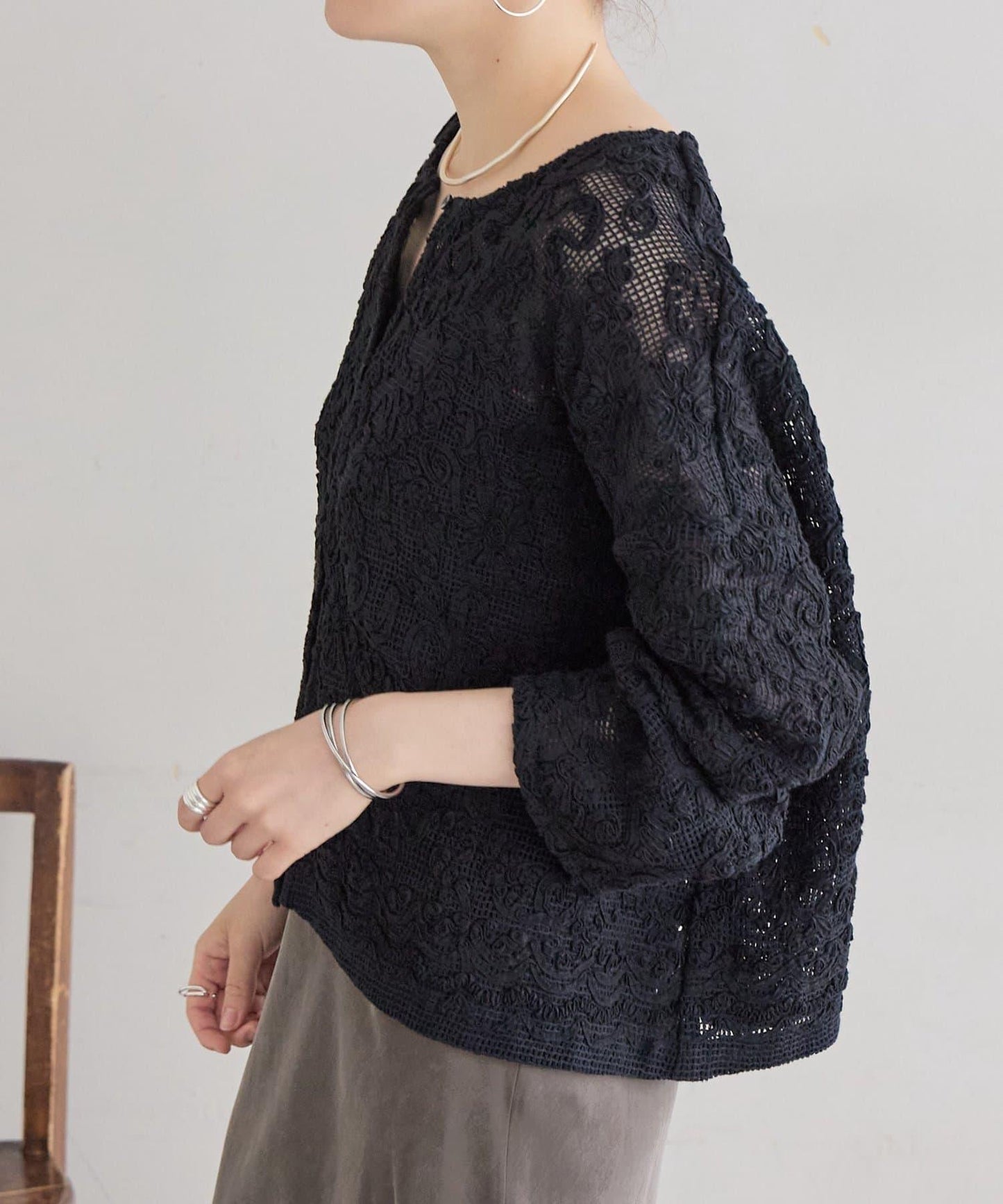 刺繡無領開衫