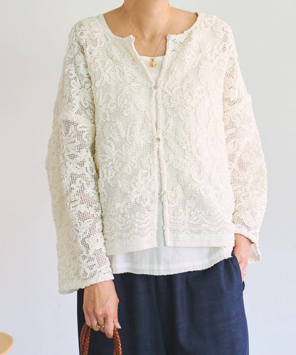 刺繡無領開衫