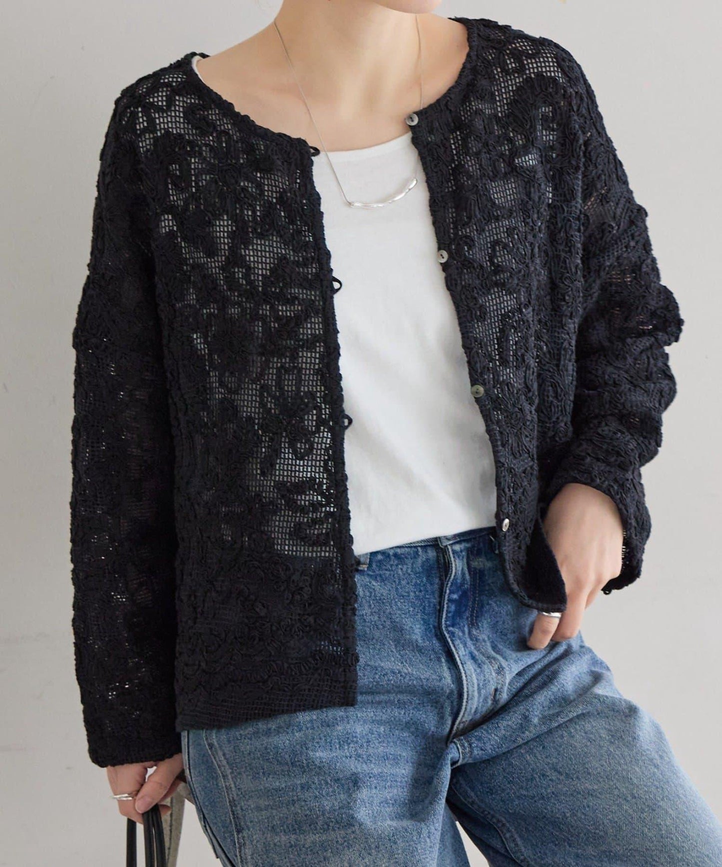 刺繡無領開衫