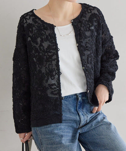 刺繡無領開衫